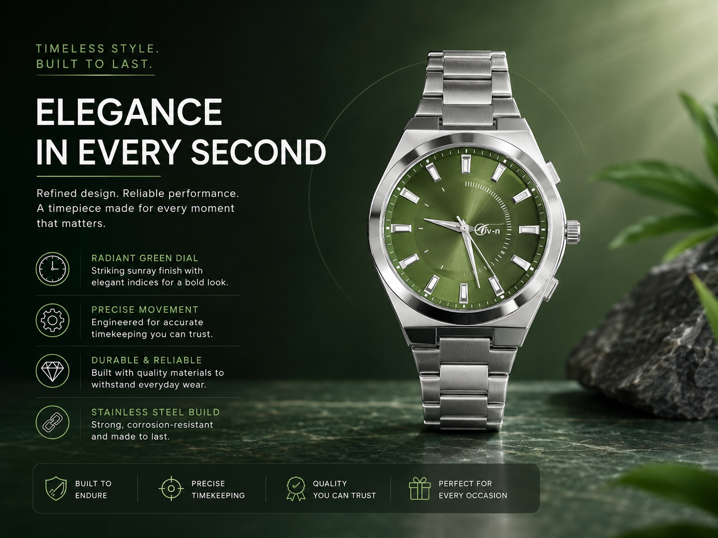 Premium Green Dial Quartz Wrist Watch for Men 2