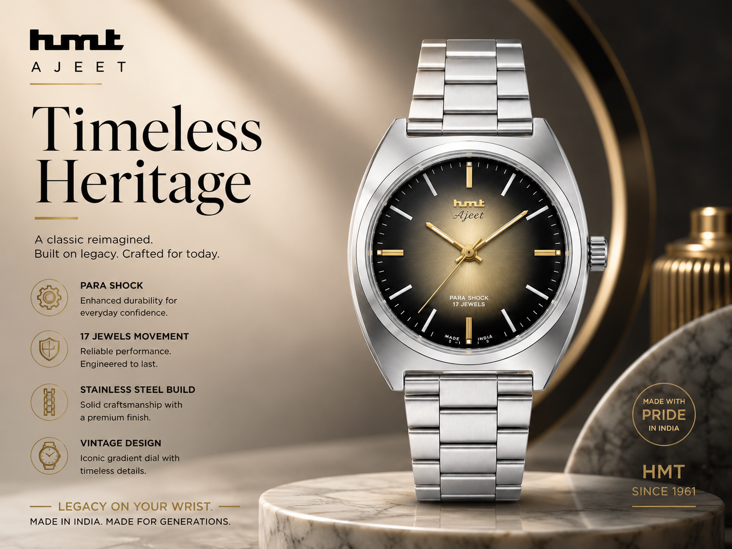 HMT Ajeet Vintage Manual Winding Stainless Steel Watch for Men 2