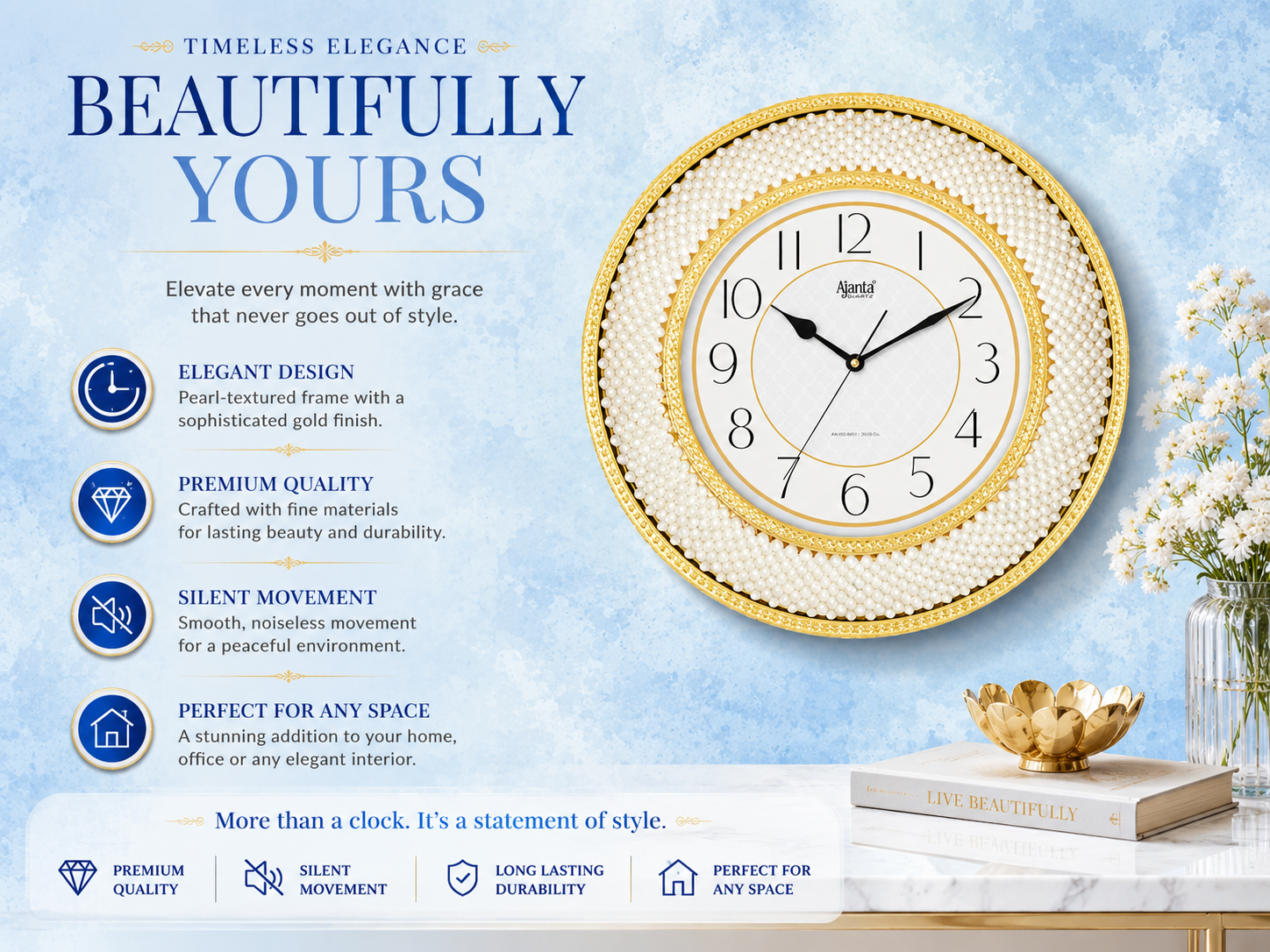 Ajanta 8777 Golden Designer Silent Wall Clock – Bulk with 1-Year Warranty 2