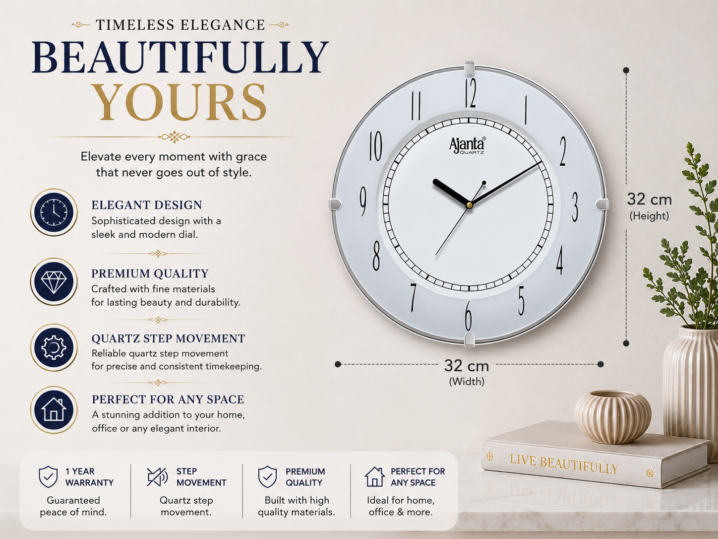 Ajanta 1197 White Fancy Wall Clock – Slim Design, 1-Year Warranty 2