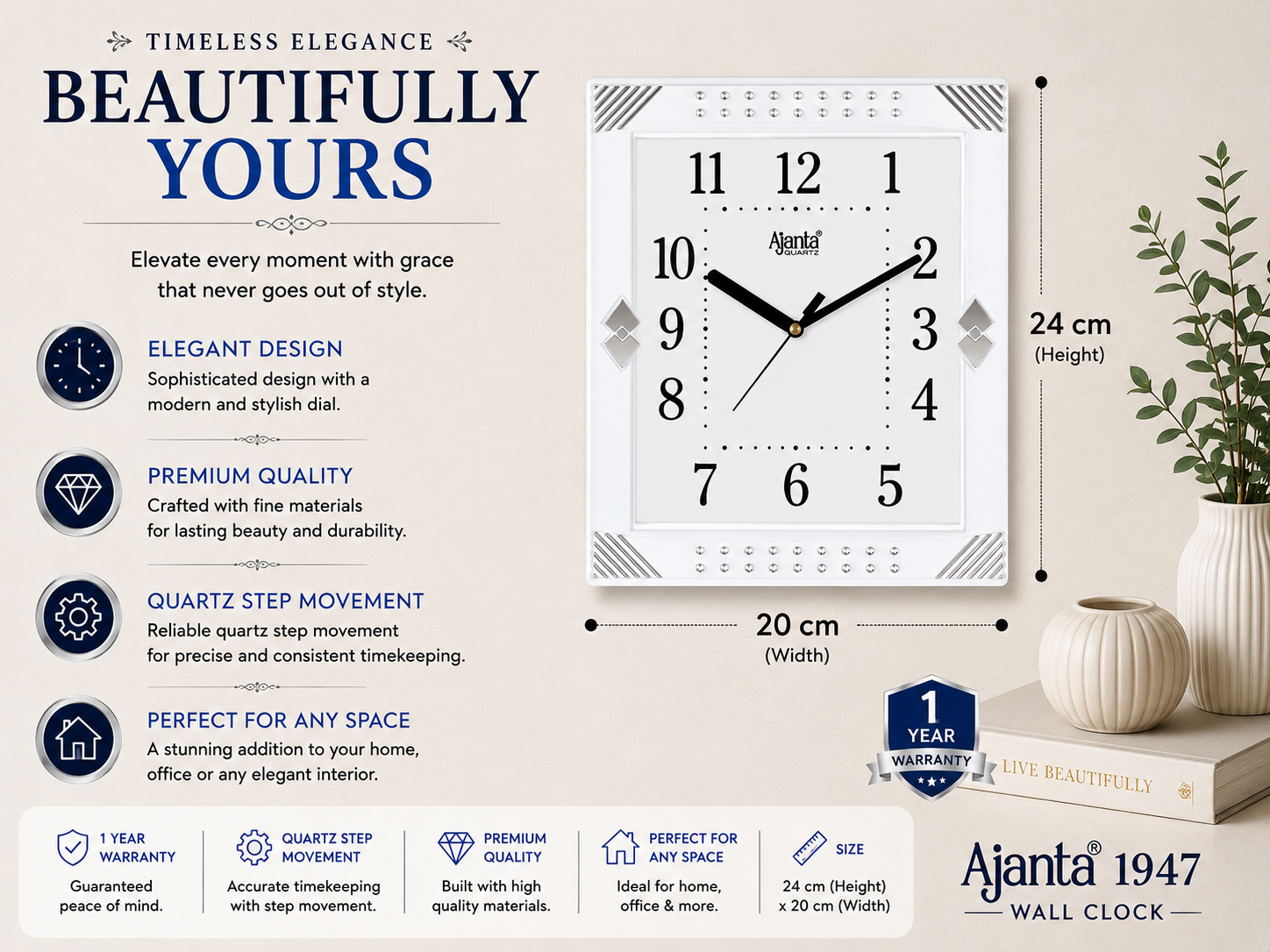 Ajanta 1947 Designer Wall Clock 10 Inch with 1 Year Warranty 2