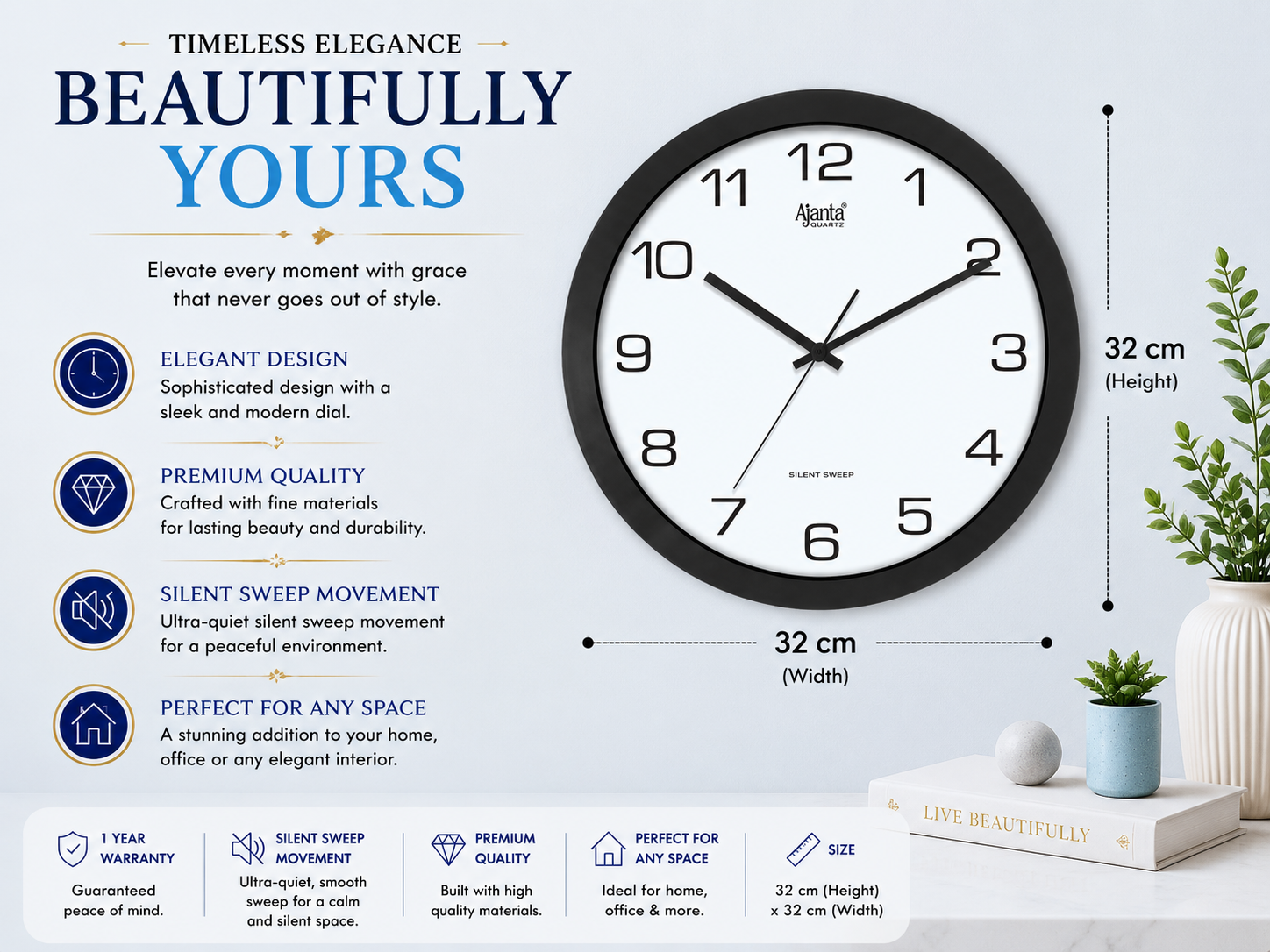 Ajanta 1057 White Designer Wall Clock – Silent Sweep for Office & Home 2