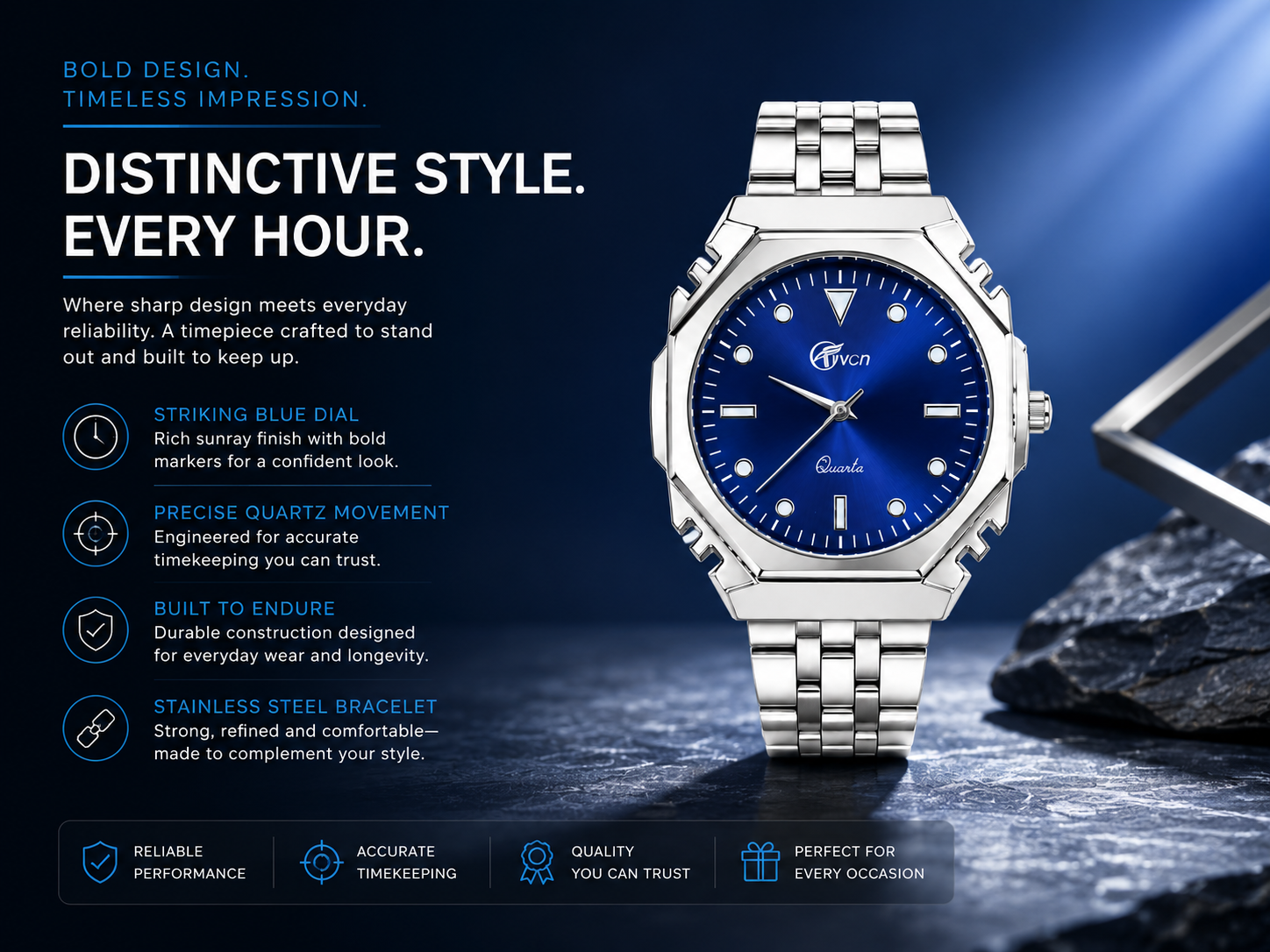 Premium Blue Dial Quartz Analog Wrist Watch for Men 2