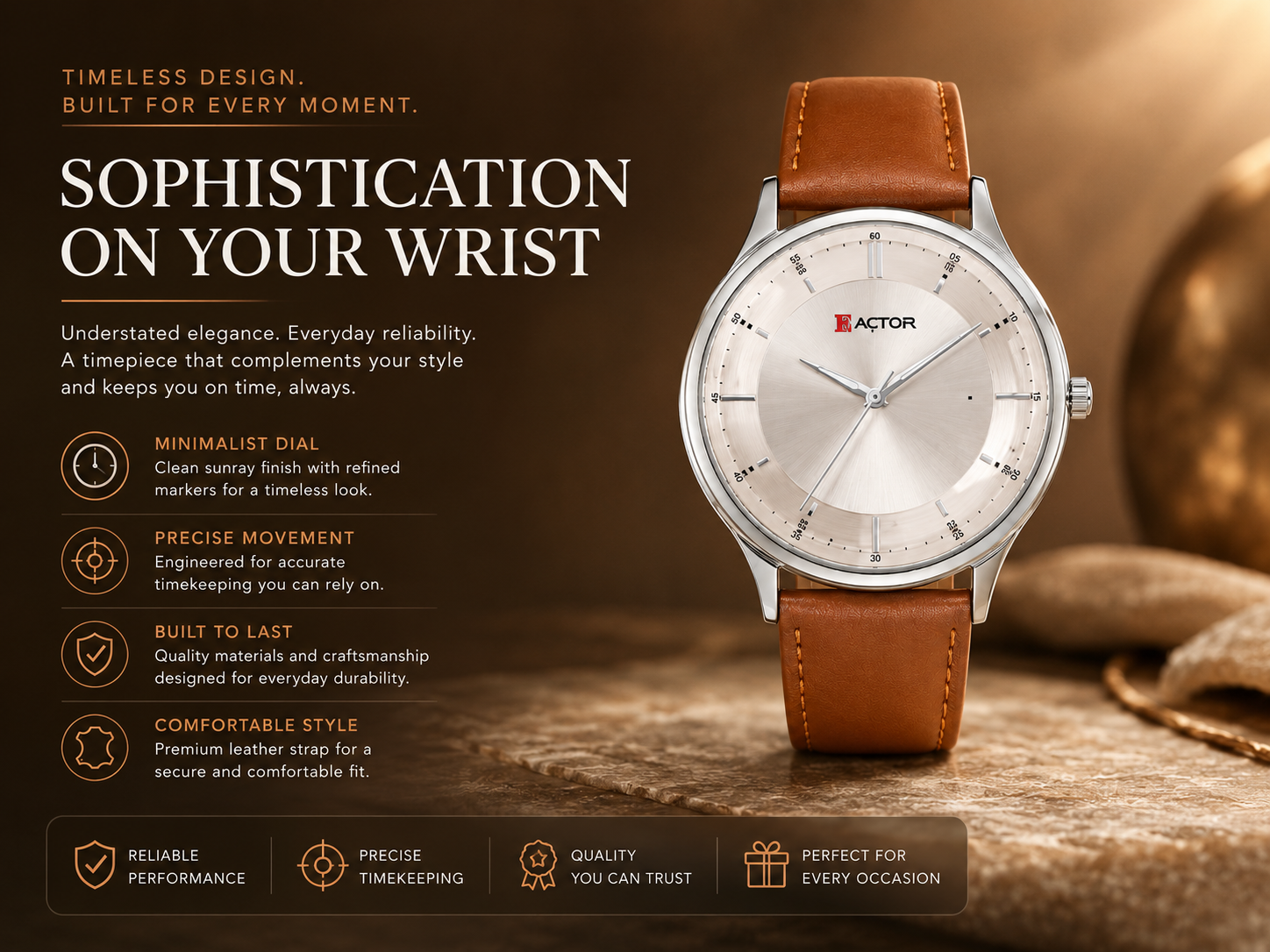 Premium Leather Strap Quartz Analog Watch for Men with Silver Dial 2