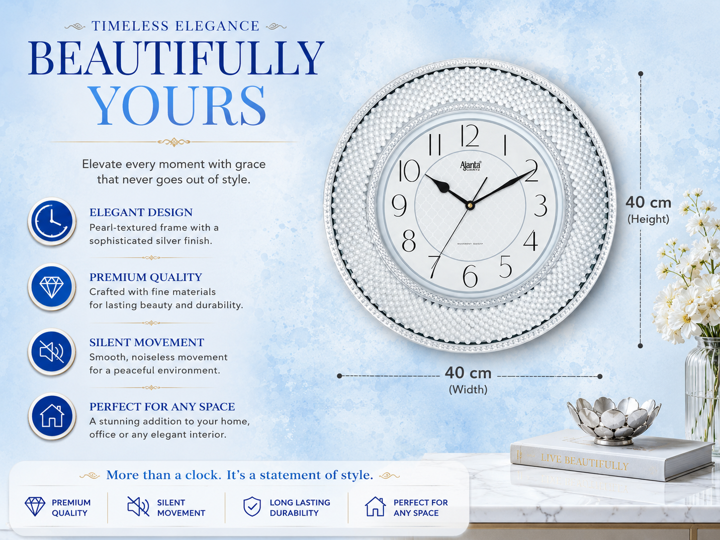 Ajanta 8777 Silver Designer Wall Clock – Silent Sweep, Star Dial, 1-Year Warranty 2