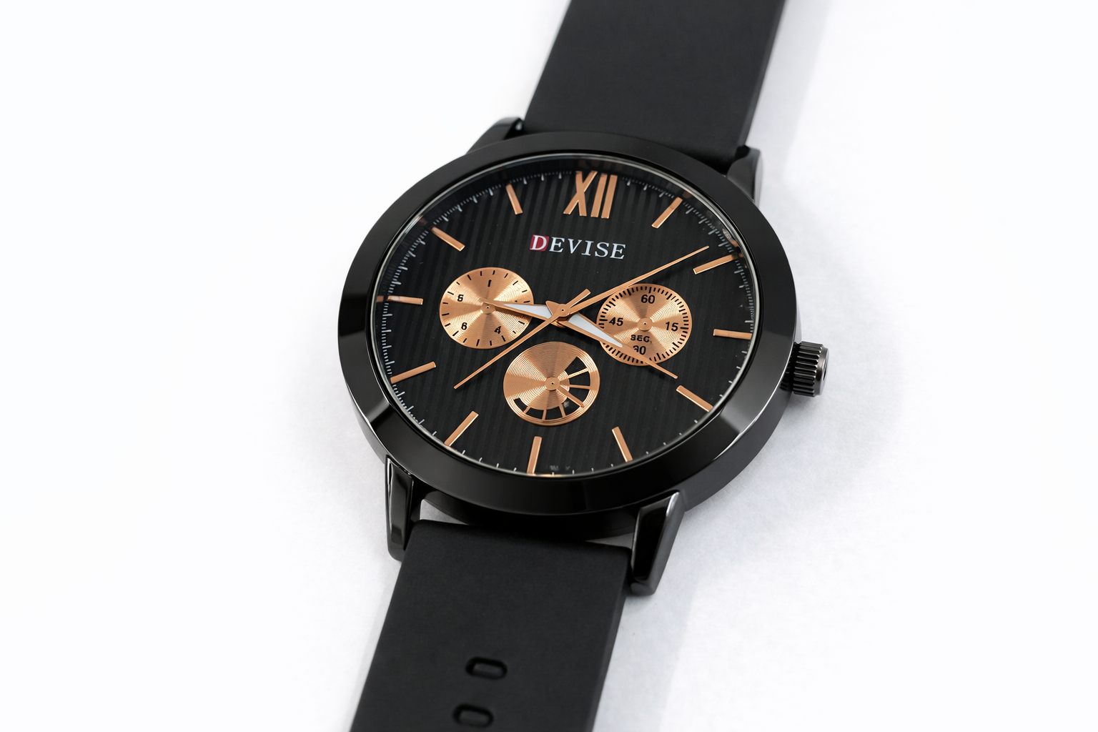 Devise Black Multi-Dial Silicone Strap Wrist Watch – 42mm 2