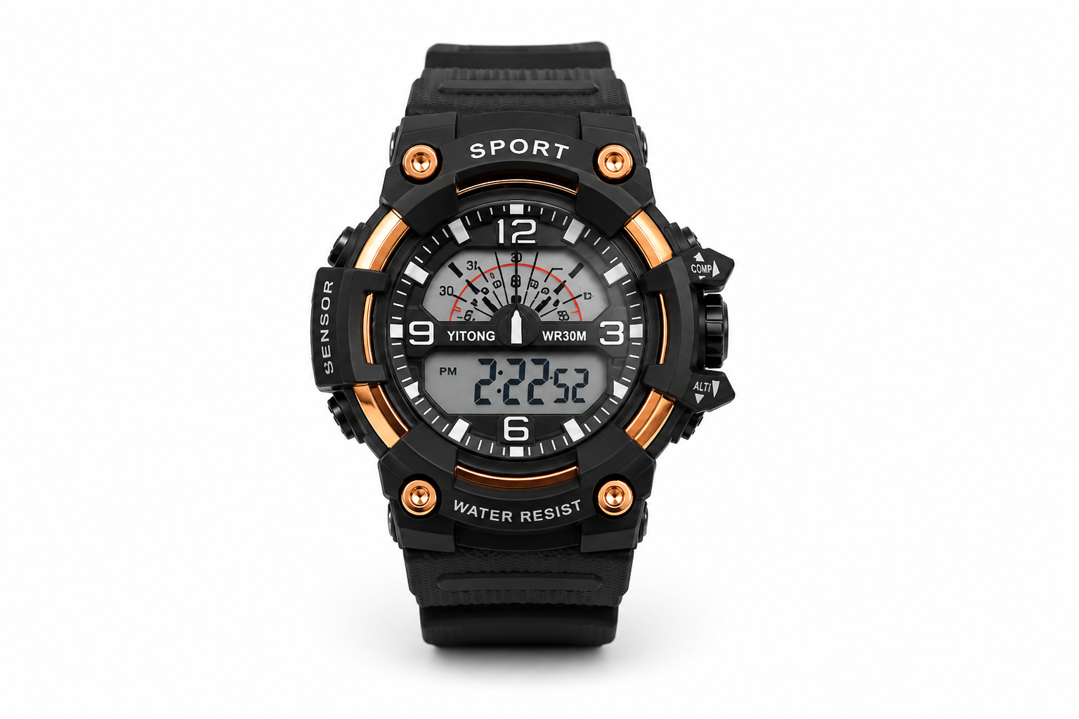 Black Rose Gold Water Resistant Digital Sports Watch for Men Rugged Outdoor Watch 3