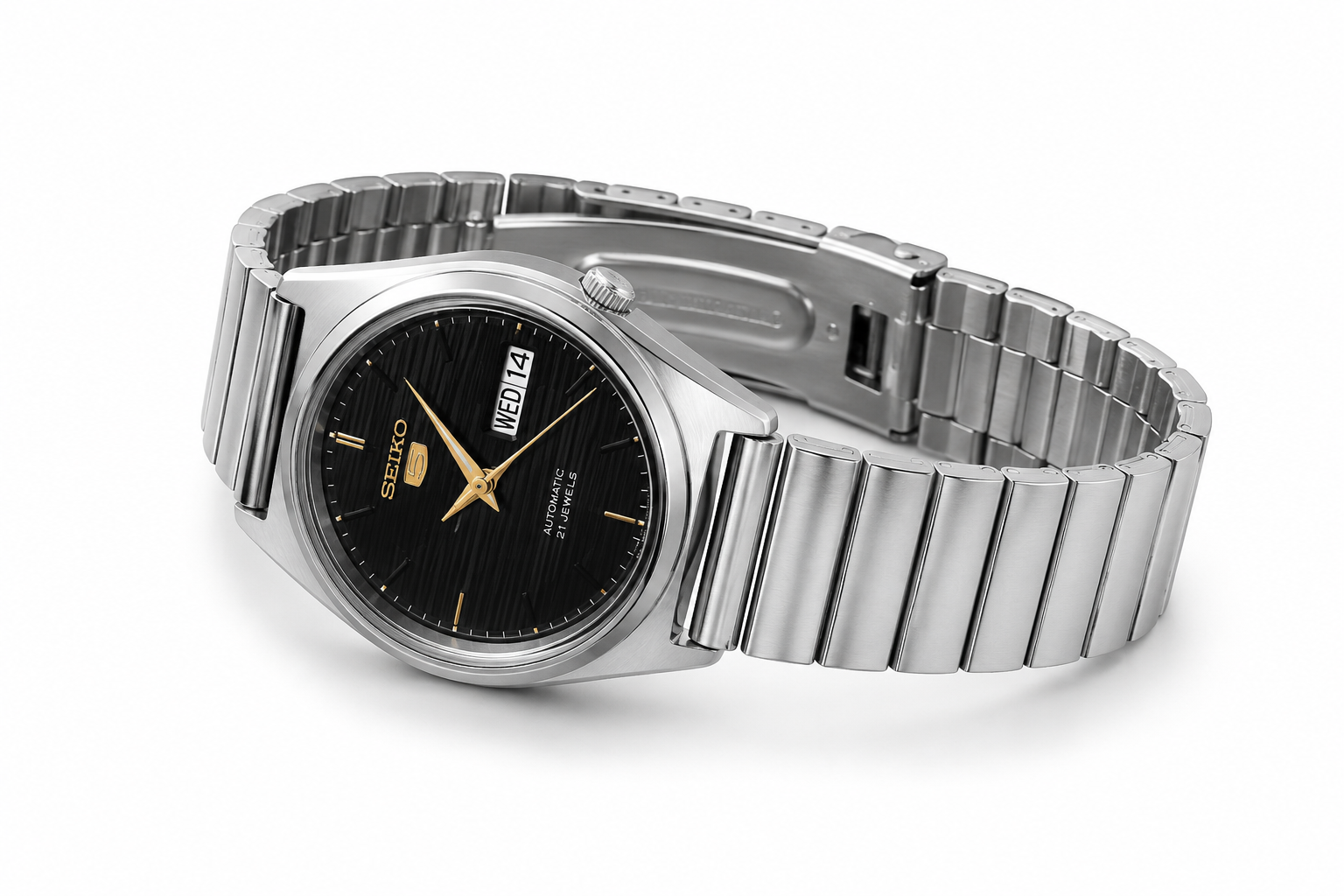 Seiko 5 Vintage Automatic Watch for Men with Day-Date Display & Stainless Steel chain 4